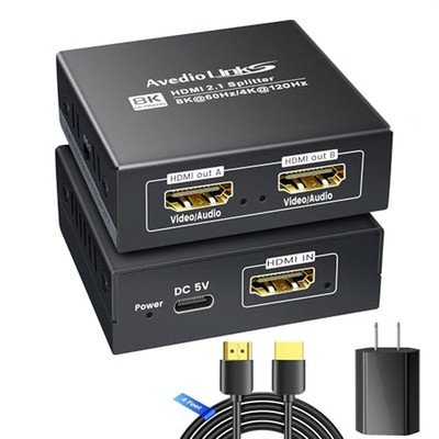 2-Way HDMI Splitter 8K UHD Support for Gaming Home Theater