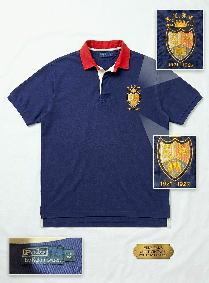 RARE Vtg Polo Ralph Lauren RLPC Rugby Shirt 3XB Big Gold Crest