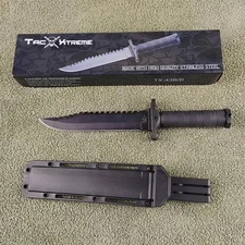 Tac Xtreme Knife Fixed Blade 14 inch Stainless Black Rubber Handle w/ Sheath