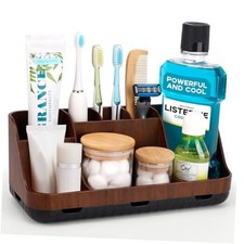 Wood Toothbrush Holders for Bathrooms Countertop Organizer - Wood Brown