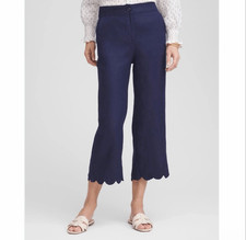 NWT Chicos Linen Scallop Hem Crop Pants Women sz 16 Navy Blue Wide Leg Chico  s 3