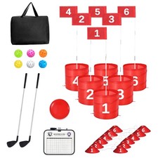 Golf Bucket Yard Game 6-Hole Set with 2 Clubs, Portable Outdoor Yard Game for Fa