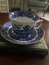 Vintage Burleigh Ware Blue Willow Tea Cup And Saucer Made In England 