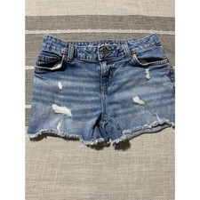 Cat  Jack Girls Distressed Denim Shorts Medium 8 Blue Raw Hem Stretch Cutoff