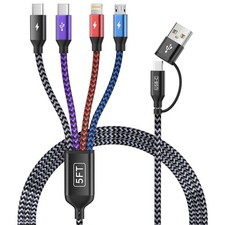 4 in 2 Dual USB C Multi Charging Cable, Travel Phone 1Pack 5FT, Black Gray
