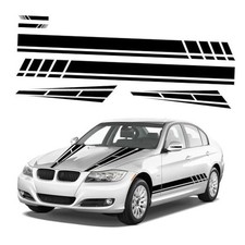 6PCS Car Hood Stripe Sticker, Vinyl Auto Body Side Rearview Mirror Black, 6pcs