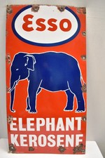 Vintage Esso Elephant Kerosene Enamel Sign 23x12 India Petrol Pump Oil Board"R21