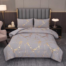 Gray Comforter, Grey and Gold Marble Bedding Set, 3 Pcs Luxury Comforter for ...