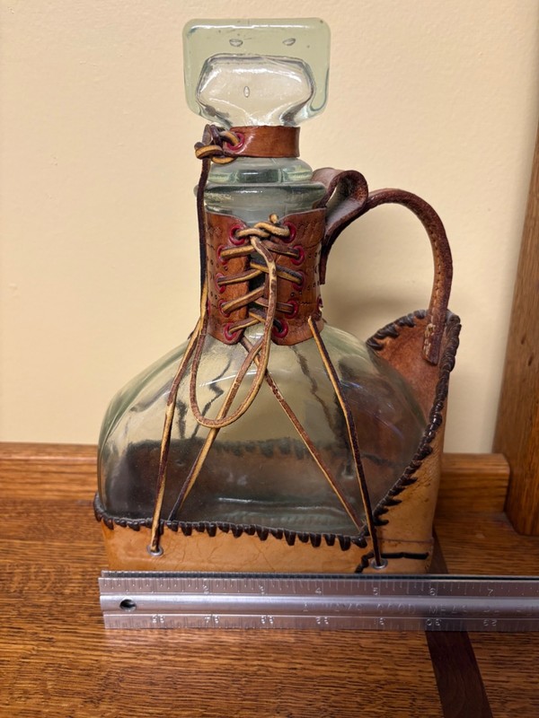 leather-wrapped bottle with stopper - perfect for decor or Ren Faire use!