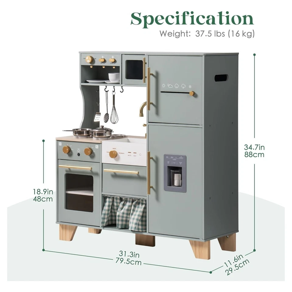 Robud Play Kitchen Toddlers Preschool Wooden Kitchen Pretend Green Gift 3+ - Image 4 of 4