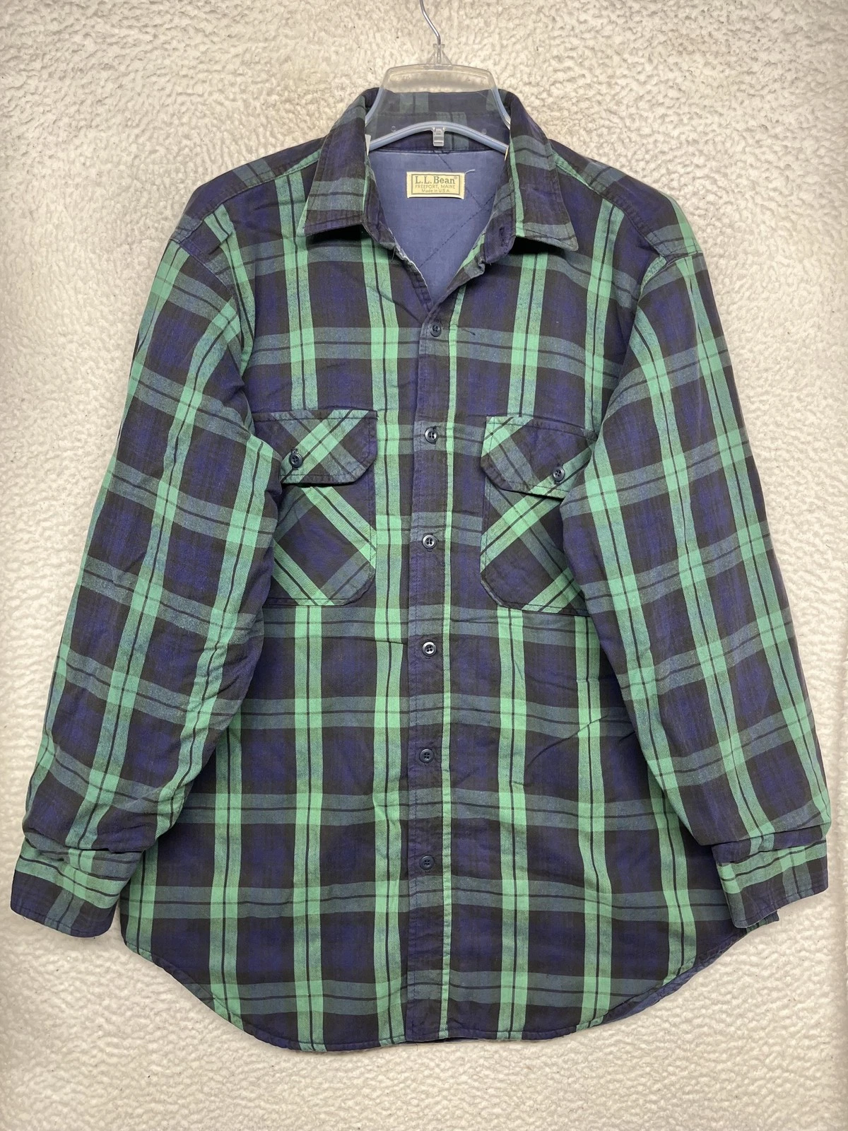 VTG L.L.Bean Jacket Mens Large Blue Plaid Thinsulate Quilted USA 90s Shacket