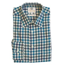 NEW Men's Viyella Navy Green Plaid Wool Blend Long Sleeve Shirt 15.5 in 80/20
