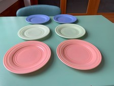HAZEL ATLAS MODERNTONE PLATONITE PASTEL PINK GREEN BLUE 7" PLATE - SET OF 6