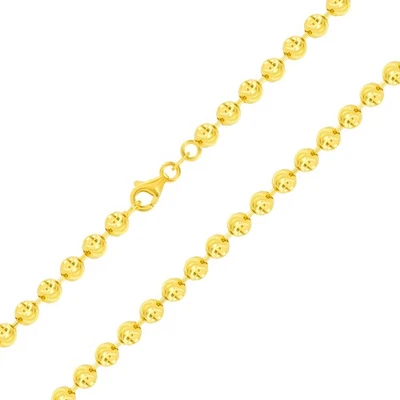 10K or Jaune 4mm Diamant Lune Coupe Perle Chaîne de Boules Hommes Femmes 50.8cm - Photo 1/4
