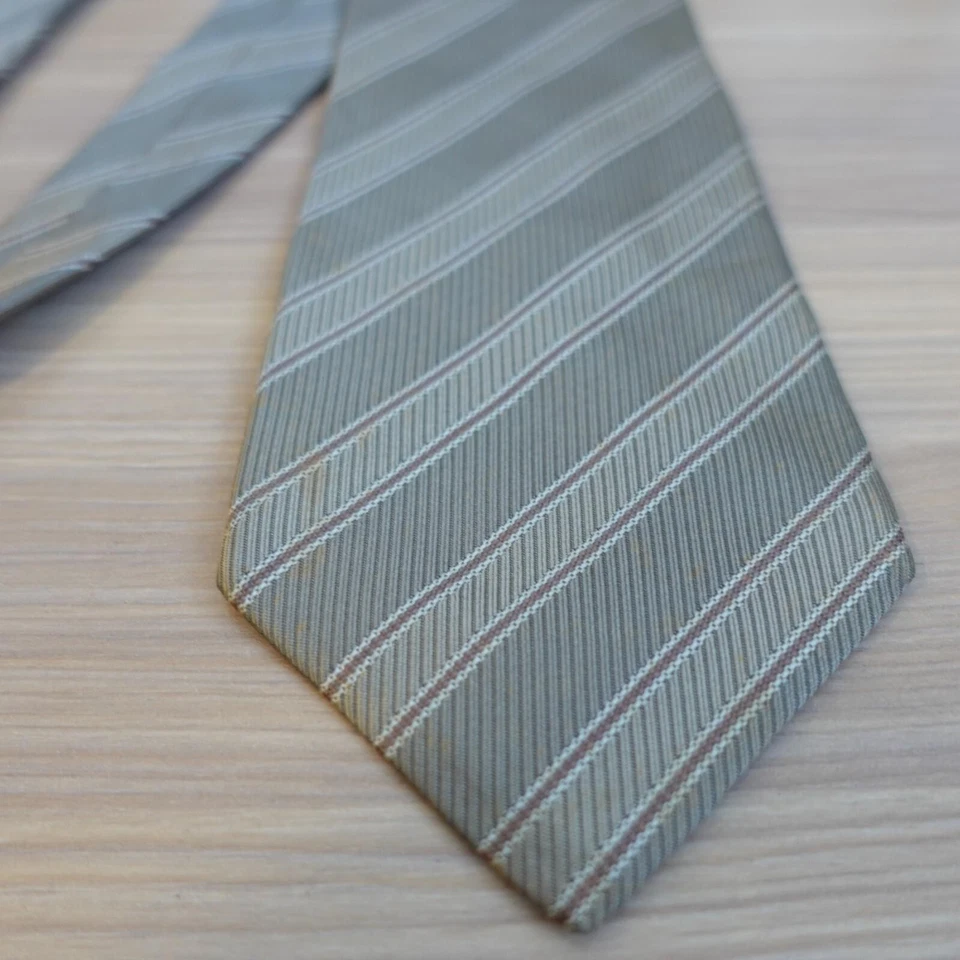 GUY LAROCHE Paris Neck Tie Men Brown Stripe Repp Silk Wedding Suit Luxe Designer - Image 4 of 4
