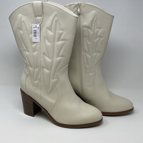 Torrid 12WW Weite Western Cowboy 3,5" Absatz Mittelschaft Elfenbein Stiefel Booties