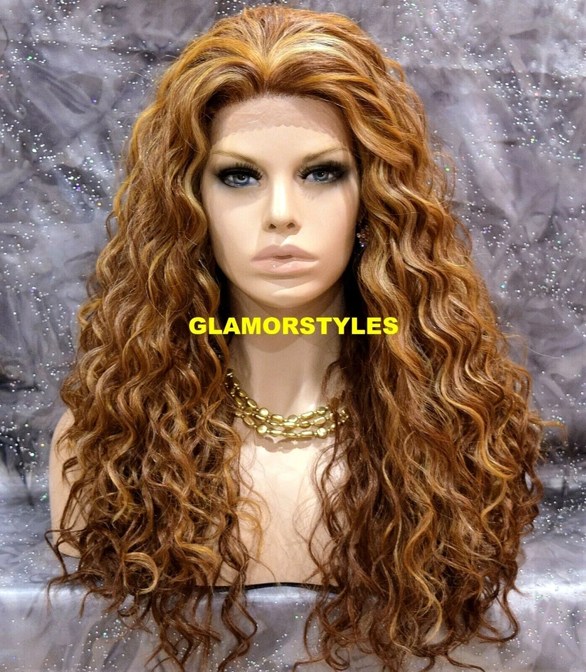 PERUCA COMPLETA FRENTE DE RENDA LONGA CAMADA ENCARACOLADA ABURN MORANGO LOIRO MIX CALOR OK NOVA COM ETIQUETAS - Imagem 3 de 4