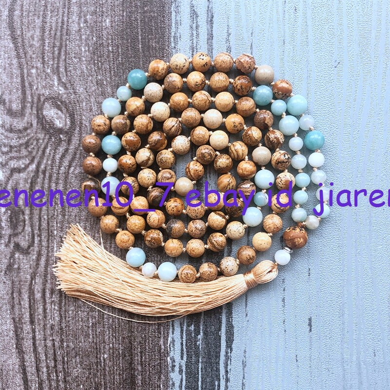 6/8/10mm Picture Jasper Amazon 108 Rosary Beads Tibetan Buddhist 6/8/10mm Picture Jasper Amazon 108 Rosary Beads Tibetan Buddhist