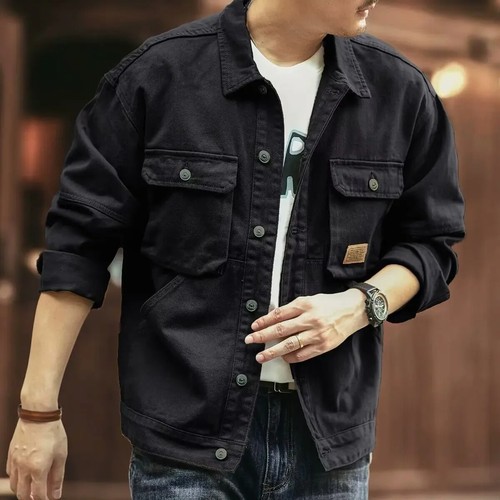 Trendy High-end Denim Jacket Long Sleeve Workwear Thick Winter Jacket - Picture 13 of 28