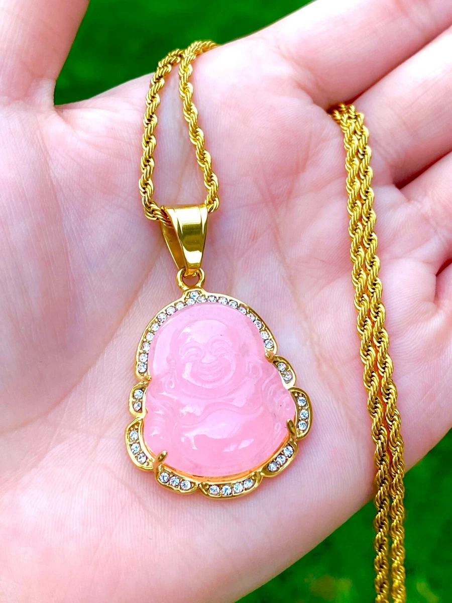 Pink buddha necklace deals