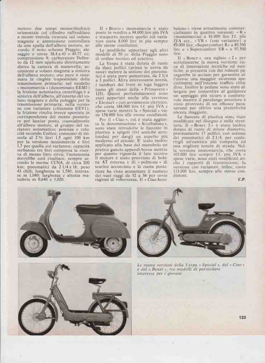 advertising Advertising-MOTORCYCLE Piaggio Bravo Vespa Hello Boxer  1973-ITALIAN