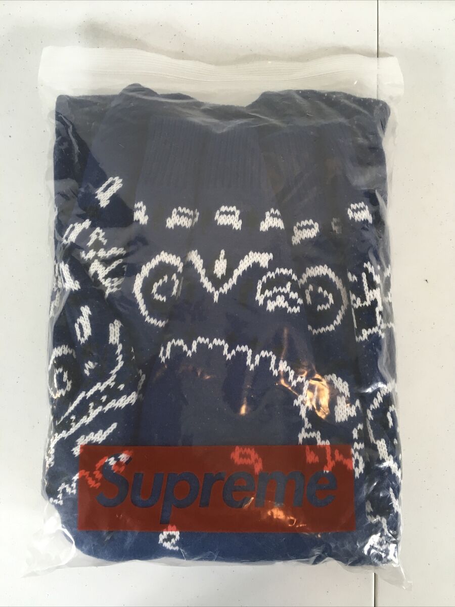 Supreme Bandana Sweater Navy Blue (SS18) Men's SZ XL Supreme Bandana Sweater Navy Blue (SS18) Men's SZ XL
