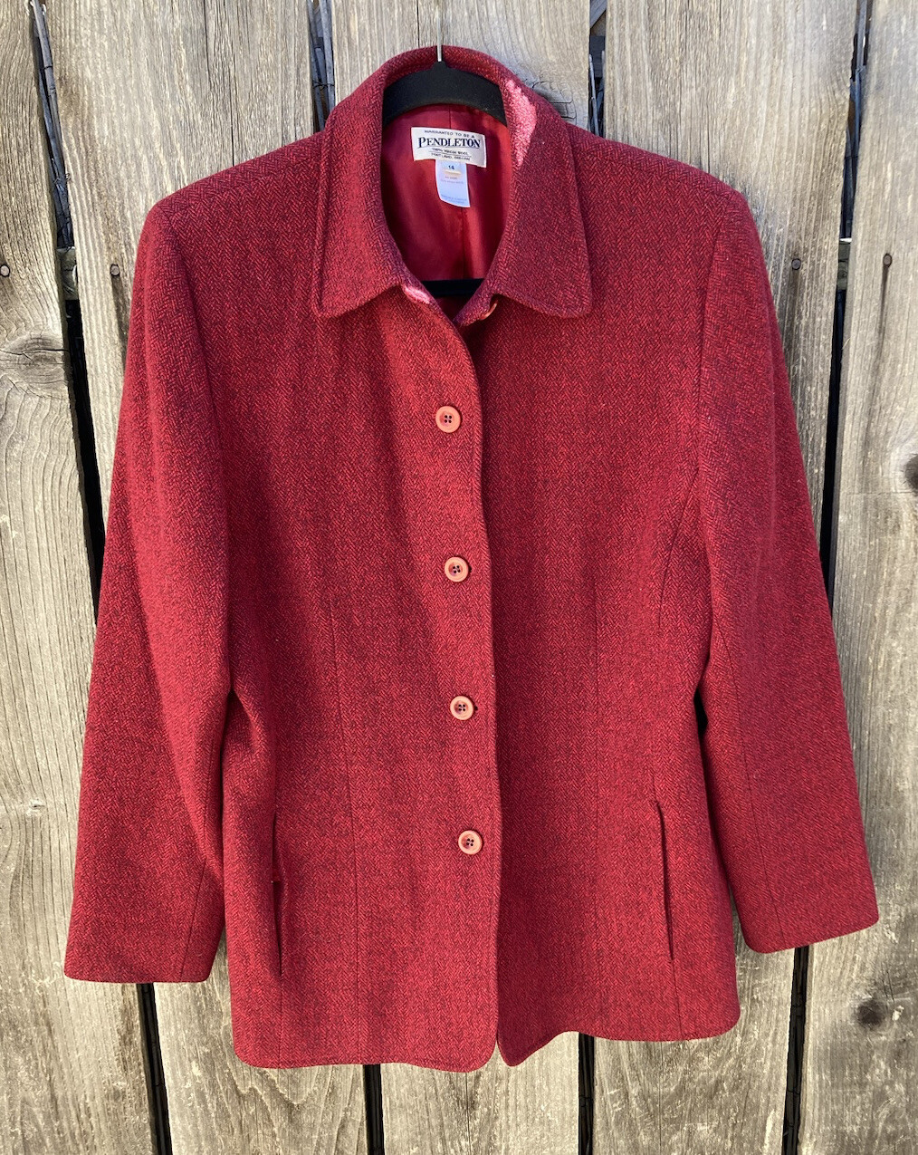 Women's Pendleton Red Solid Overcoat 14 Lined Vir… - image 1