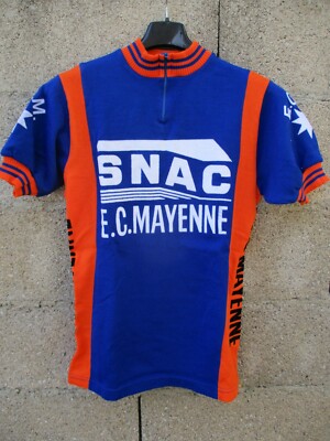 Maillot Cycliste Vintage SNAC E.C. MAYENNE Noret (années 70) - Bleu - Taille L - France