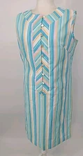 Vintage 1960s House Dress Mid Mod, Homemade, Medium, Shift Stripes Retro 