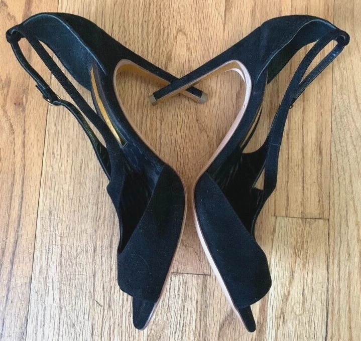 Rupert Sanderson Sandalias de tacón alto con tiras Peep Toe Negro Gamuza 38.5 EE. UU. 8 Foto 4 de 4