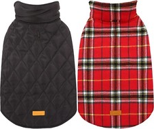Kuoser Waterproof Reversible Plaid Dog Vest Coat Jacket - Red Large
