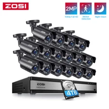 ZOSI 16CH 2MP CCTV Home Security Camera System H.265+5MP Lite DVR IR Night Alert
