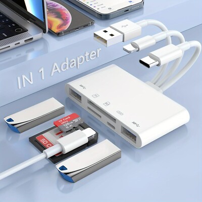 5in1 Memory Card Reader USB OTG Adapter foriPhone/iPad/MacBook/Samsung Plug Play