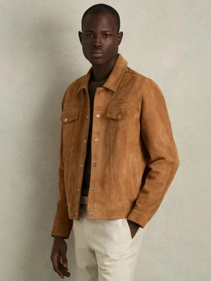 Western Men Biker Jacket Tan Suede Pure Handmade Genuine Lambskin Stylish Wear