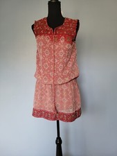 MNG Suit Boho Split Neck Tunic Paisley Print  Beaded Dress 4 in Red