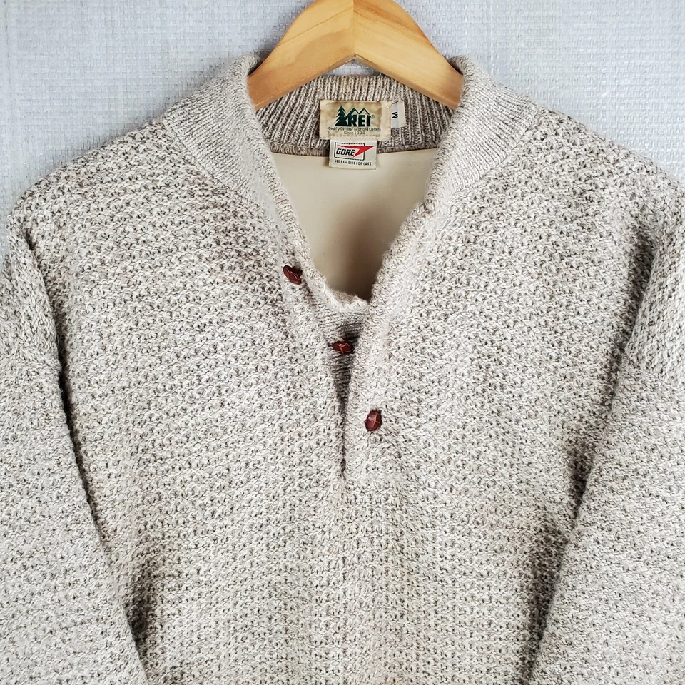 VTG REI USA Mens Size Medium GORE-TEX Lined Wool Blend 1/4 Button Sweater Jacket - Image 4 of 4