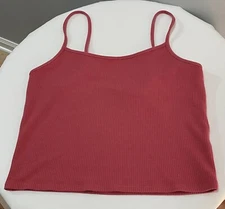 American Eagle Terracotta Rib Knit Adjustable Cami Crop Tank w/Stretch Medium