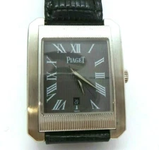 VINTAGE AUTHENTIC .750 18K WHITE GOLD MEN'S PIAGET AUTOMATIC WATCH 8" LONG 