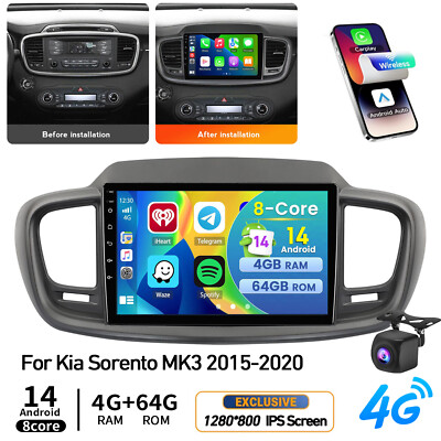 8 Core Android 14 For Kia Sorento 2015-2020 Car Radio Stereo 4+64GB Carplay +AHD