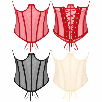 Sexy Women's See-Through Slim Body Shaper Cincher Underbust Bustier Corset Tops