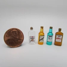 Dollhouse Miniature Replica Vintage Alcohol Liquor Set of 4 Bottles FA40314