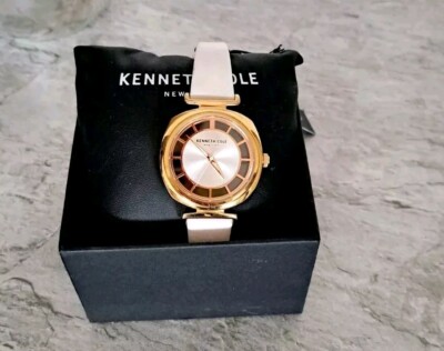 Kenneth Cole Damen Armband Uhr gold weißes Lederarmband