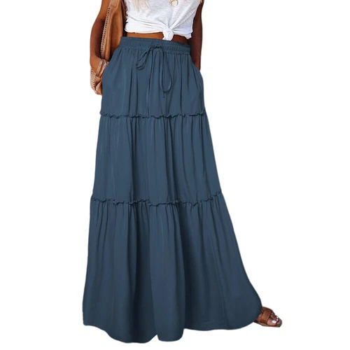 Mujeres Bohemia Cintura Alta Falda Larga Damas Vacaciones Columpio Suelto Boho Maxi Faldas - Imagen 17 de 30