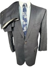 JACK VICTOR Mens Gray Wool REG FIT Flat Front 2 Pc Suit 46R Jacket 42x27 Pant