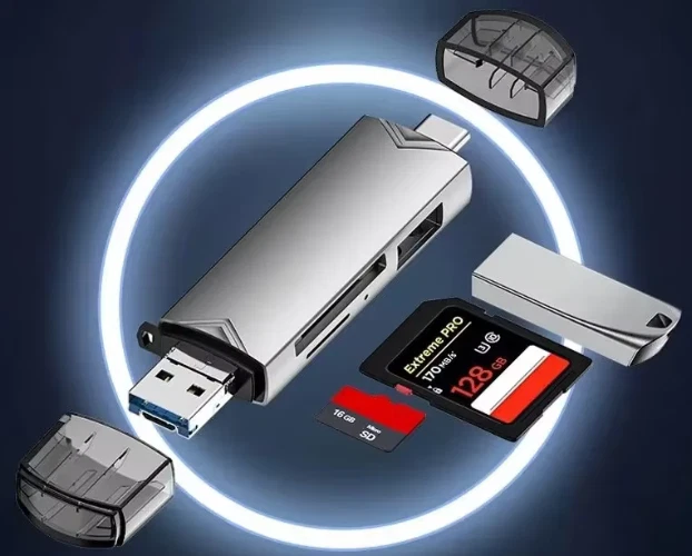 SD MicroSD Card Reader 6in1 USB 3.0 + Type-C OTG - For PC, Camera, Phone, Tablet - Image 2 of 4