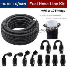 6AN-8AN Black Nylon E85 10-30FT PTFE Fuel Hose Line Kit w 6/10 Fittings Hose Kit