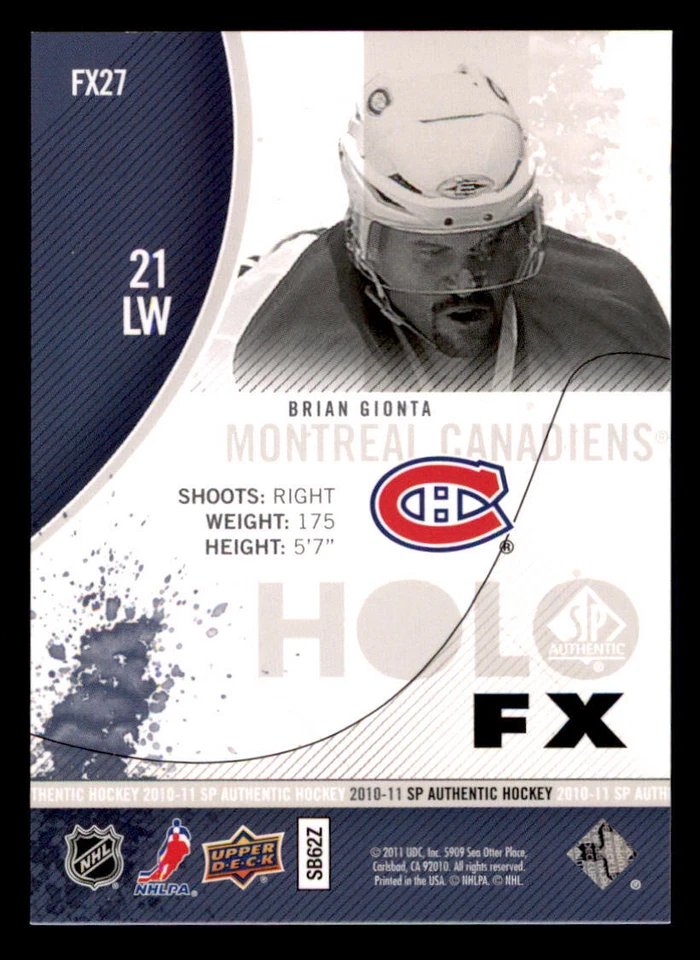 2010-11 SP Authentic Holoview FX #FX27 Brian Gionta - Image 2 of 2