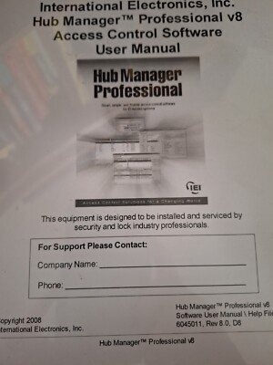 International Electronics Inc Hub Manager pro v8 Access control software