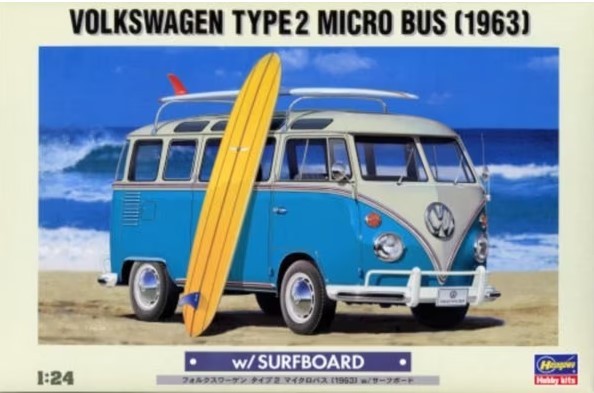 HASEGAWA Volkswagen Type 2 Microbus 1963 Maquette 1/24 avec Planche de Surf à Monter