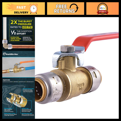 1/2" Push-to-Connect Brass Ball Valve - Water Shut-Off Plumbing Fitting, PTC Val